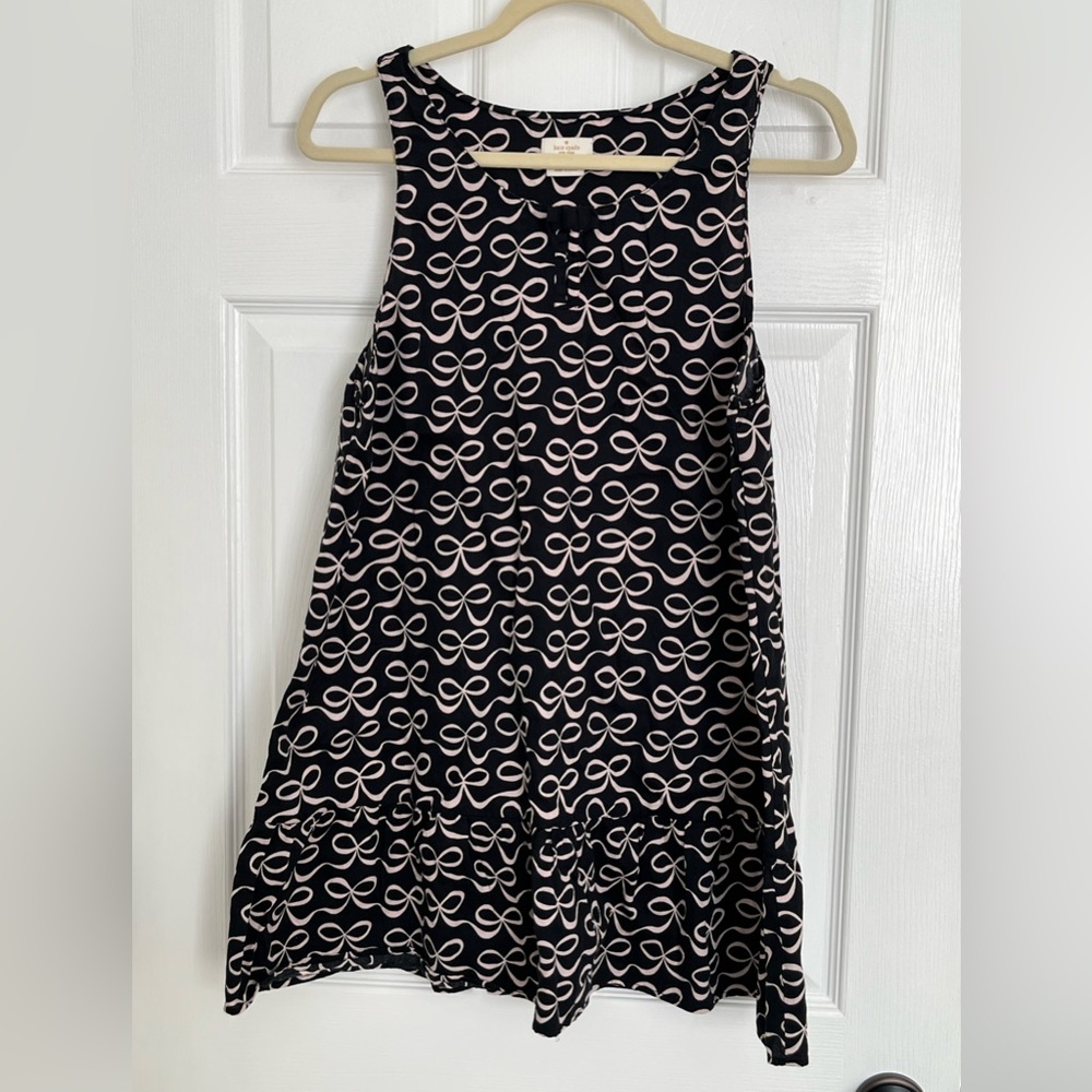 Kate Spade New York Dress Pink Ribbon on Black Cotton Sleeveless Womens Large